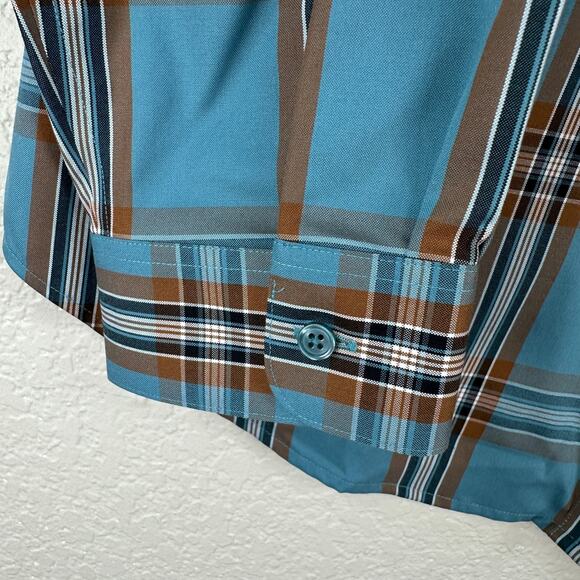 Coldwater Creek teal brown plaid button shirt women’s size 14 long sleeve work - Picture 5 of 5
